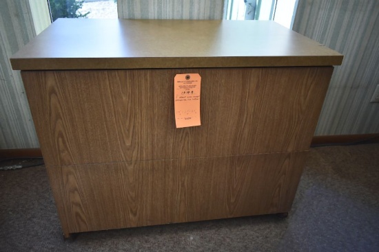 TWO DRAWER WOOD VENEER HORIZONTAL FILE CABINET, 29"H