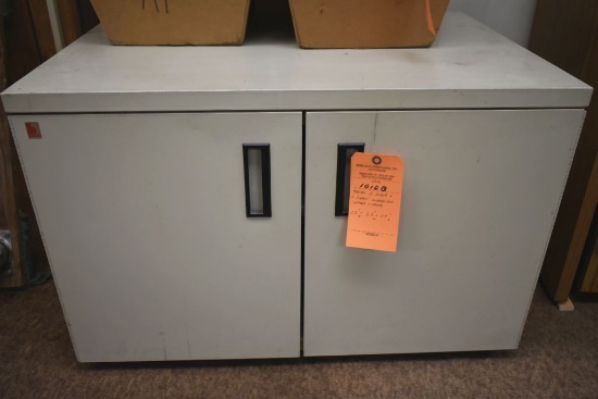 METAL TWO DOOR AND TWO SHELF WHEELED COPIER STAND,