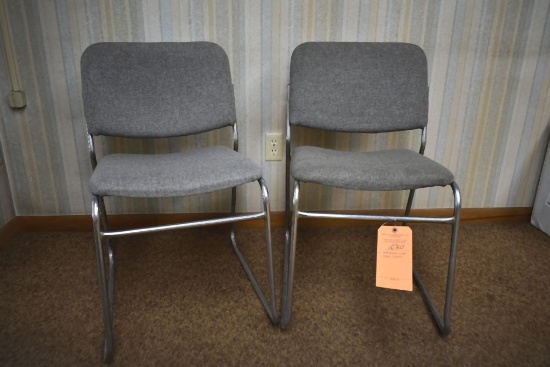 (2) MATCHING GRAY CHAIRS WITH METAL FRAMES