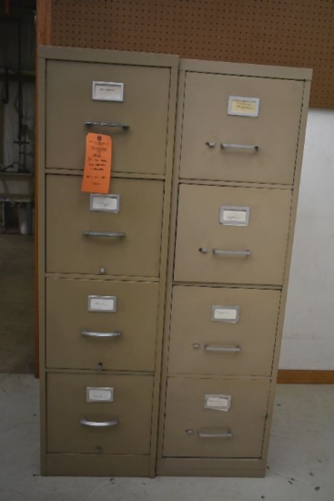 (2) TAN METAL FILE CABINETS WITH FOUR DRAWERS, 25" x