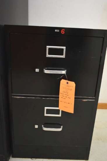 BLACK METAL TWO DRAWER FILE CABINET, 25" x 18" x 29" TALL
