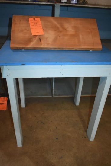 WOODEN TABLE AND SHELF, TABLE - 30"H x 30"W x 24"D,