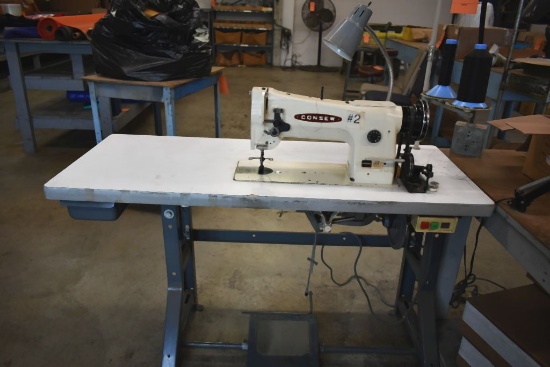 CONSEW SEWING MACHINE, MODEL 206RB-4, TABLE, SPOOL