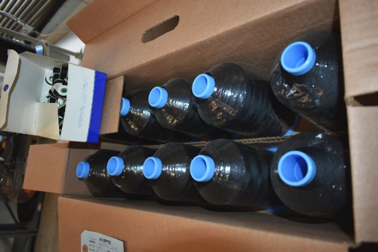 FULL BOX WITH (10) SPOOLS OF BLACK NYLON THREAD AND