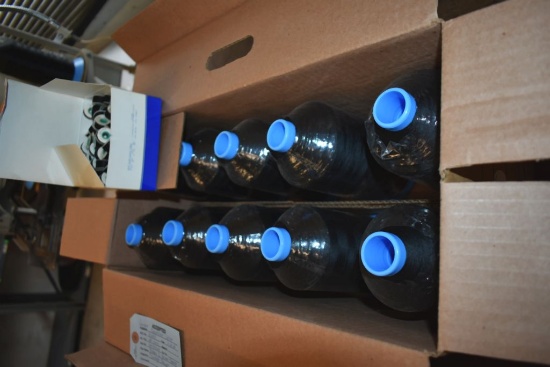 FULL BOX WITH (10) SPOOLS OF BLACK NYLON THREAD AND