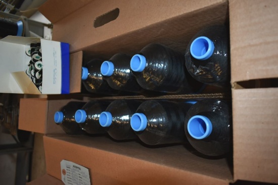 FULL BOX WITH (10) SPOOLS OF BLACK NYLON THREAD AND