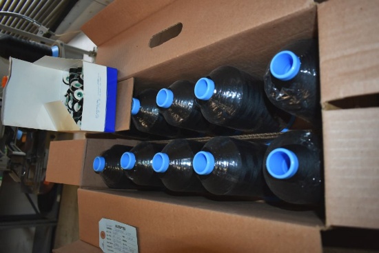 FULL BOX WITH (10) SPOOLS OF BLACK NYLON THREAD AND