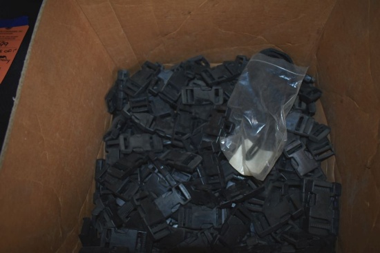 PARTIAL BOX OF BLACK PLASTIC BUCKLES, MALE AND FEMALE
