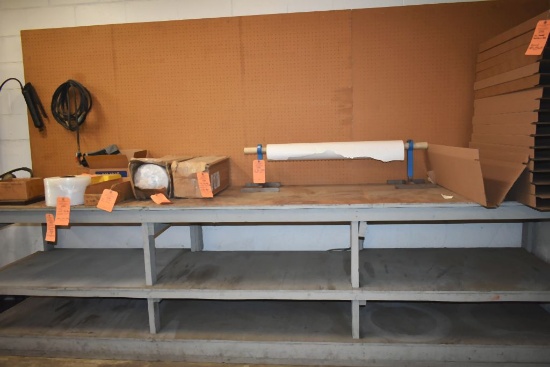 LONG WOODEN THREE TIER WORKBENCH WITH 146"L x 47"H
