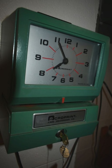 ACROPRINT TIME CLOCK WITH KEY, SOME CARDS