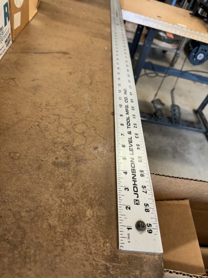 LARGE WOODEN WORKBENCH W/ATTACHED LIGHT & RULER,