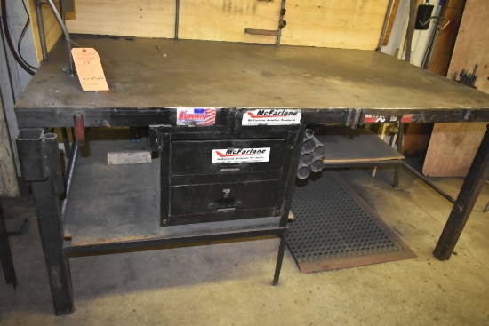 WELDING TABLE WITH LOWER SHELF AND TWO DRAWERS, 6' x