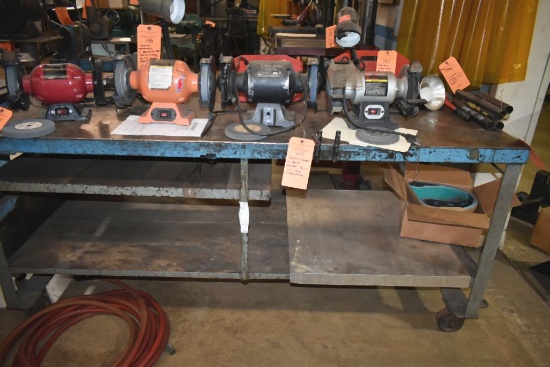HEAVY DUTY STEEL WORKBENCH ON CASTERS, 6' x 30" x 32
