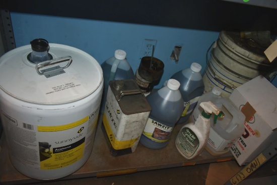 CONTENTS OF BOTTOM SHELF, ACETONE, LUBE,