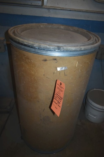 CARDBOARD BARREL OF GLASS BEAD GRIT, BARREL IS 20"