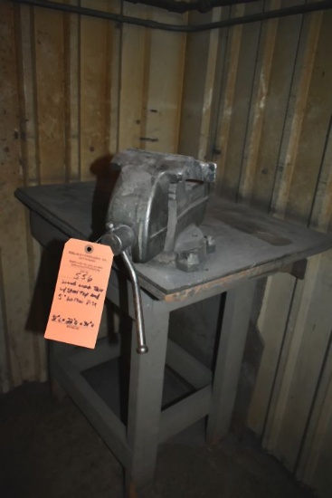 WOOD WORK TABLE WITH STEEL TOP AND 5" WILTON VISE,