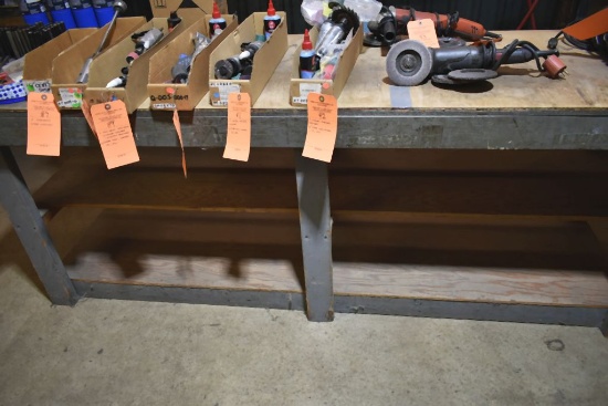 WOODEN WORK TABLE WITH TWO LOWER SHELVES,