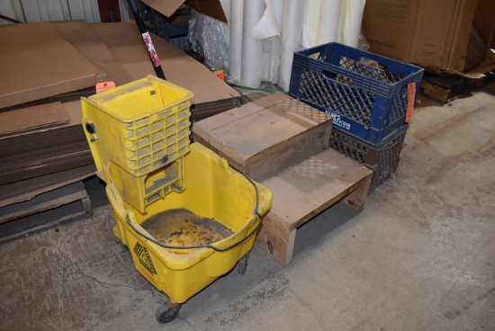 Mop Bucket w/ Wringer. 2 Plastic Crates