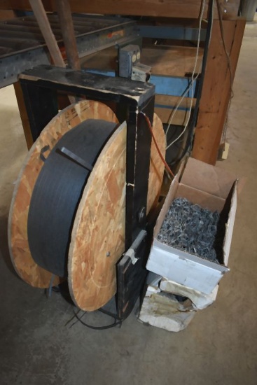 SHOP MADER WOODEN BANDING CART WITH POLY BANDING AND