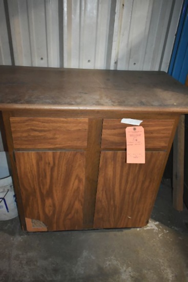 TWO DRAWER TWO DOOR WOODEN CABINET, 36"H x 42"W x 25"D
