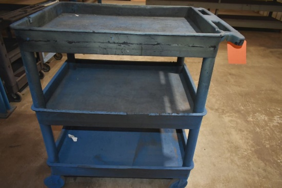 THREE TIER PLASTIC SHOP CART WITH 5" CASTERS,
