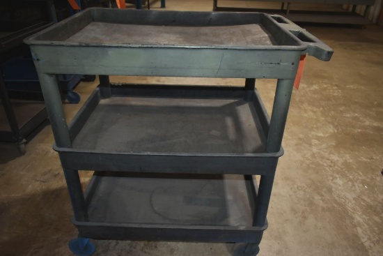THREE TIER PLASTIC SHOP CART WITH HANDLE, 25" x 3'