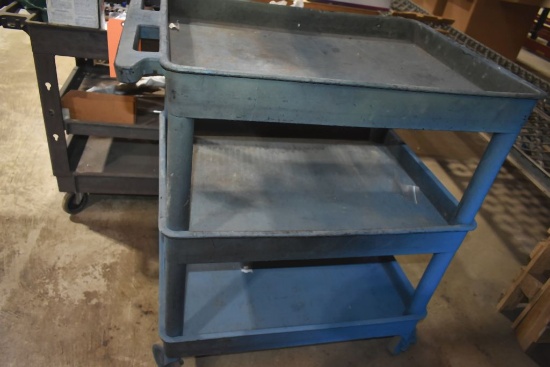 THREE TIER PLASTIC SHOP CART WITH 5" CASTERS,