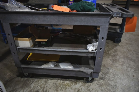 THREE TIER PLASTIC SHOP CART WITH 5" CASTERS,