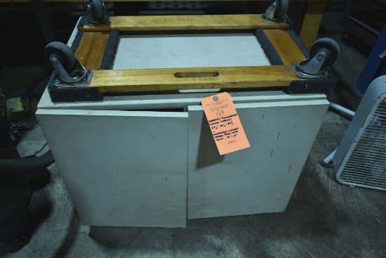 WHEELED FOUR COMPARTMENT WOODEN CABINET, 24"H x 30"W