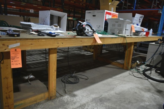 SHOP MADE WOODEN WORK TABLE, NO CONTENTS, 30"H x