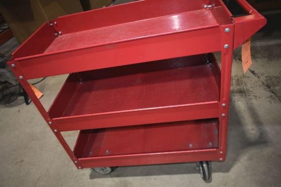 THREE TIER RED METAL SHOP CART WITH 5" CASTERS,