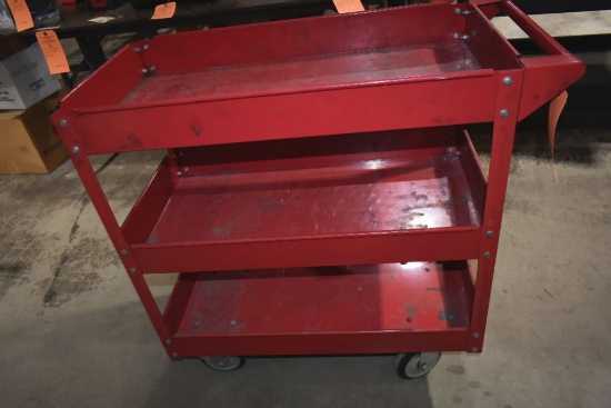 THREE TIER RED METAL SHOP CART WITH 5" CASTERS,