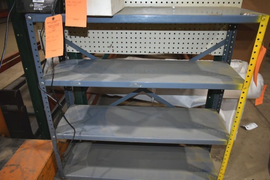 METAL STORAGE RACK WITH FOUR SHELVES, NO CONTENTS,