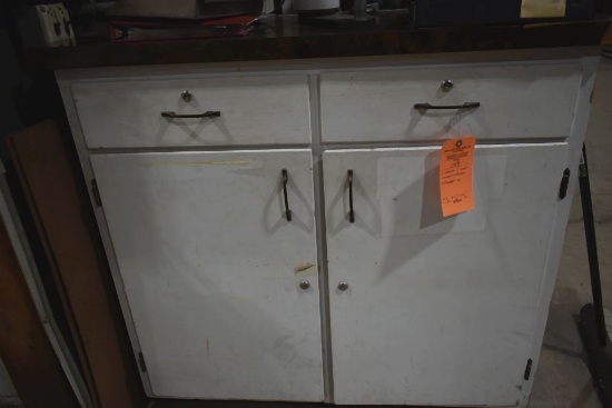 TWO DRAWER TWO DOOR WOODEN CABINET WITH FORMICA TOP,