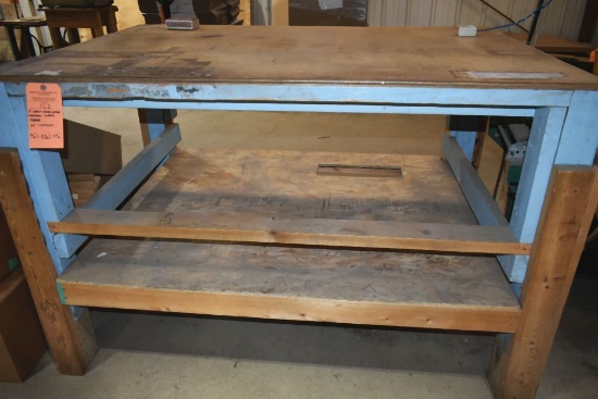 TWO SHELF SHOP MADE WOODEN WORK TABLE, NO CONTENTS,