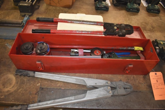 SWAGGING AND CRIMPING TOOLS IN RED METAL TOOLBOX