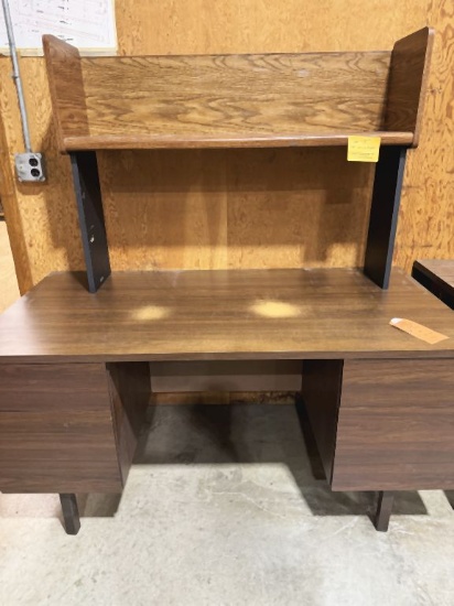 BROWN WOODEN DESK WITH FOUR DRAWERS, 30" x 60" x 28" TALL