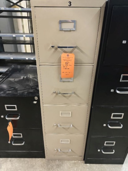 TAN METAL FILE CABINET WITH FOUR DRAWERS, 25" X 15"