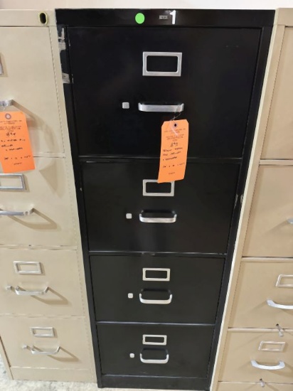 BLACK METAL FOUR DRAWER FILE CABINET, 25" x 15" x