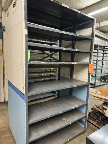 TWO SECTIONS OF METAL SHELVING UNITS WITH 15 SHELVES