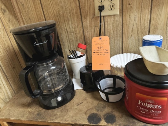CONTINENTAL COFFEE POT, FILTERS AND STIR STICKS