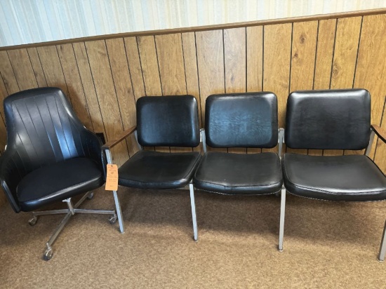 THREE SEAT WAITING ROOM CHAIR - BLACK/CHROME AND