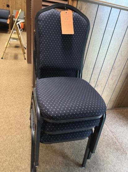 (3) PADDED TABLE CHAIRS, BLUE PATTERNED UPHOLSTERY