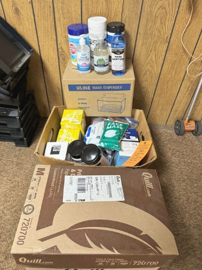 (2) BOXES OF MISC. ITEMS; HAND SANITIZER,