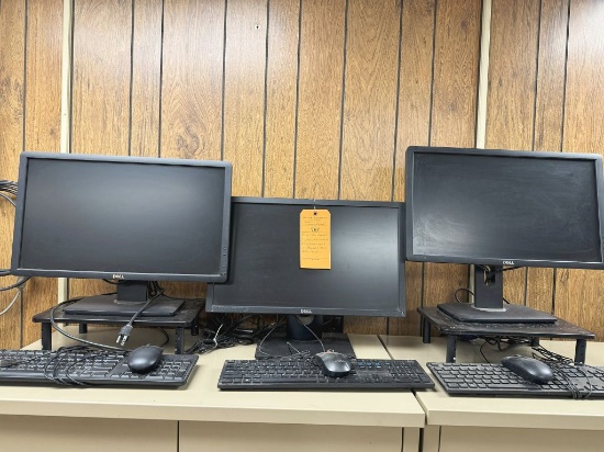 (3) 21" DELL MONITORS, (3) DELL KEYBOARDS,