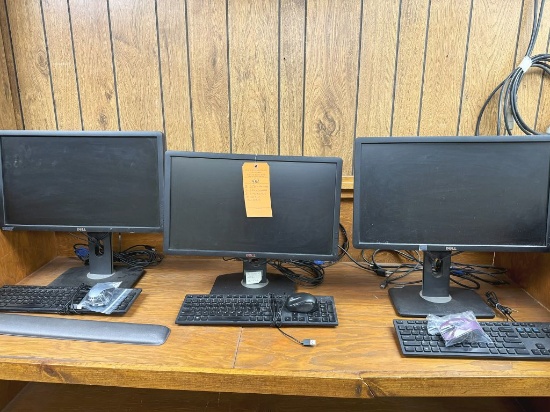 (3) 21" DELL MONITORS, (3) DELL KEYBOARDS,