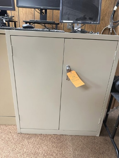 TWO DOOR TAN METAL CABINET, 24"D x 36"W x 42"T