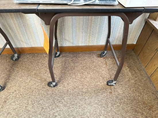 METAL/FORMICA TABLE - STAND WITH WHEELS AND FOLD