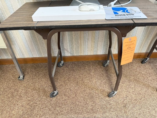 METAL/FORMICA TABLE - STAND WITH WHEELS AND FOLD
