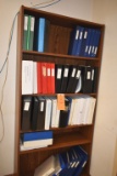 BROWN WOOD SHELVING UNIT WITH FIVE SHELVES,
